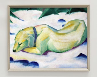 Dog in the Snow Vintage Painting, Dog Lying in the Snow 1911 by Franz Marc, Winter Animal Portrait, Dog Lover Vintage Christmas Gift