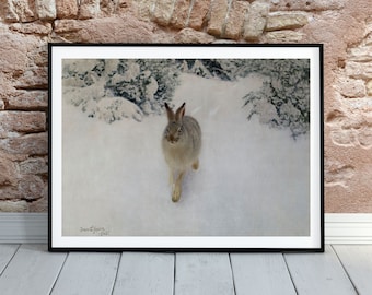 Hare in Winter Vintage Painting by Bruno Liljefors (Digital Download)