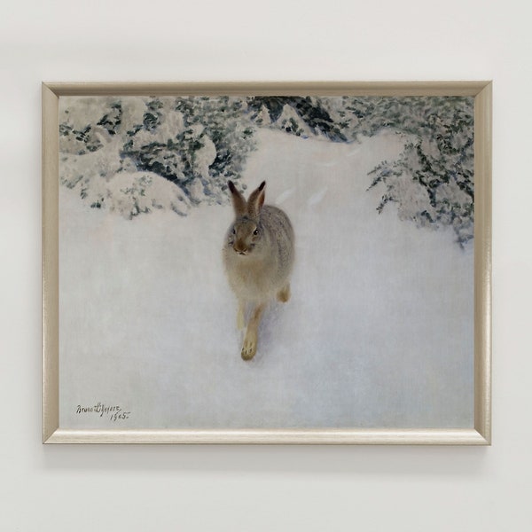 Rabbit in Snow Painting - Etsy