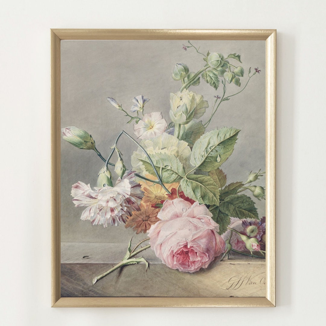 Vintage Rose Painting Art Print: Antique Floral Still Life (digital ...