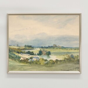 Moody Landscape Wall Art Printable, Muted Green Landscape Print, French Countryside Watercolour Sketch, Rustic Soft Landscape Painting