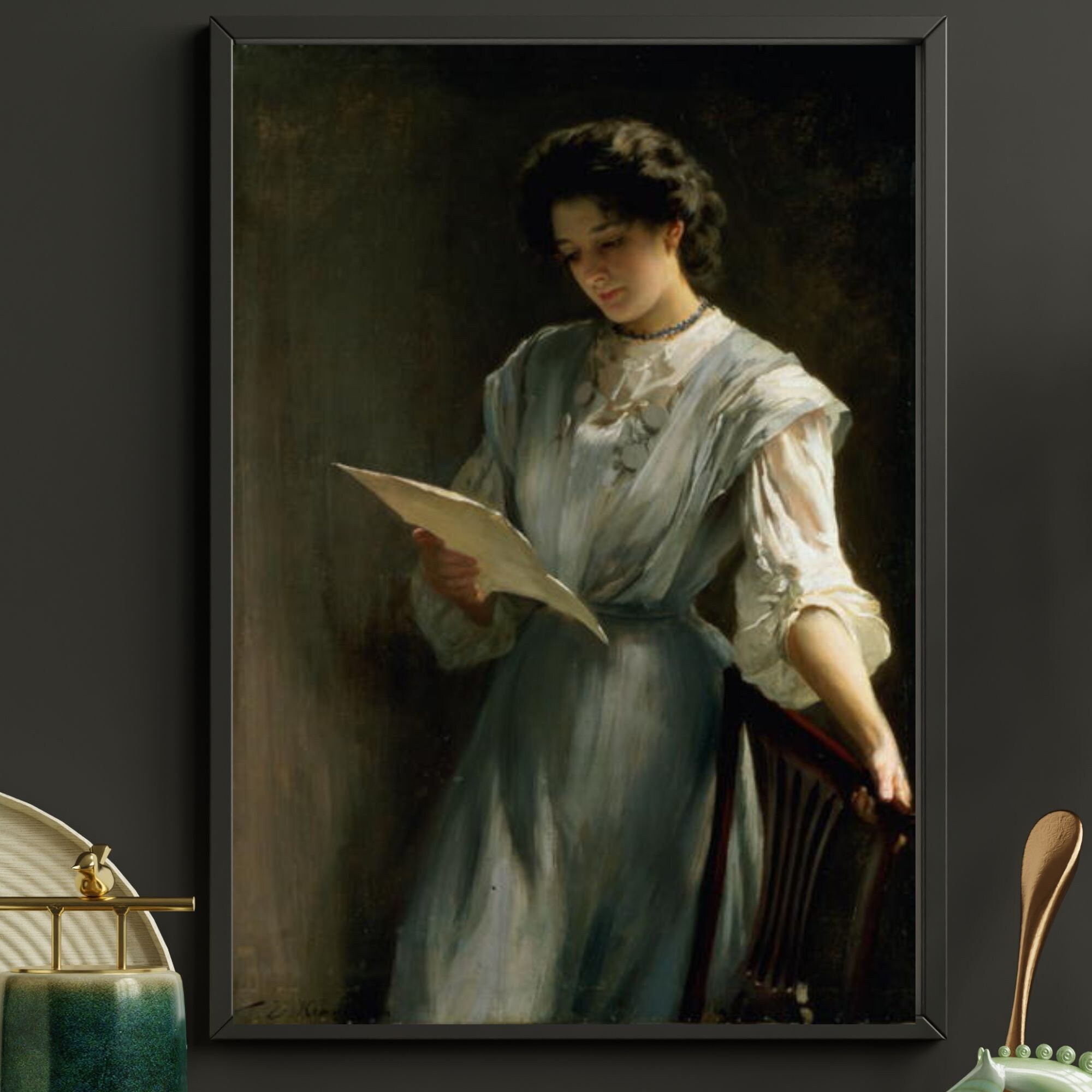ヴィクトリア朝時代の読書する女性 アートプリント：ムーディライト 