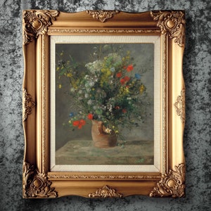 Renoir flores en jarrón impresión antiguo cartel botánico oscuro Moody Floral pared arte imprimible oscuro Academia Vintage flores pintura descargar