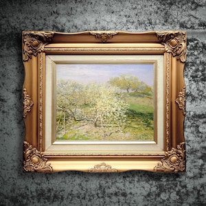 Claude Monet Frühling Obstbäume in Blüte Vintage Poster Wand Kunst Druck Blumengarten Bunte Blumen Botanische Landschaft Ölgemälde Druck