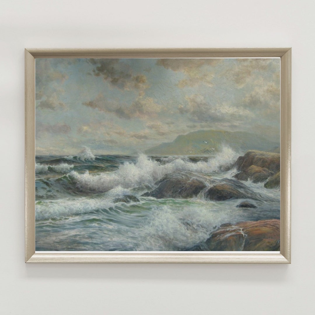 Vintage Seascape Painting Ocean Art Print Antique Painting Coastal Wall ...