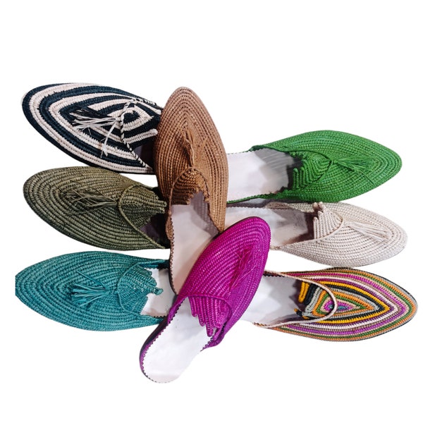 Handcrafted Natural Raffia Sandals, Mules, and Moroccan Babouche Collection for Women, Moroccan heritage, handmade art