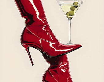 Martini Stiletto Boots - Digital Print