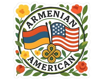 Armenian-American Kiss-Cut Stickers | Floral, National Pride, Laptop Decor, Unique Gifts, Cultural Appreciation