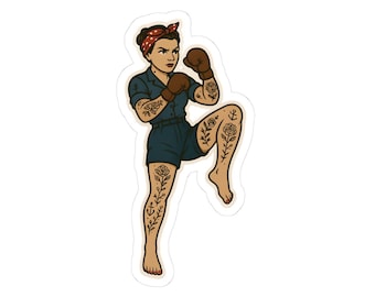 Rosie the Riveter Kickboxing Muay Thai MMA Sticker | Kiss-Cut Sticker