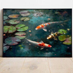 Printable Wall Art Koi Fish Painting Digital Download Art Living Room Decor Painting Impressionist Koi Pond Art Beach House Decor Printable