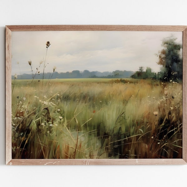 Meadow Landscape Art Print| Printable Wall Decor | Grassy Field Painting | Country Tall Grass Wall Art | Downloadable Artwork