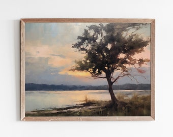 Tranquil Riverside Serenity | Captivating Landscape Art Print | Soft Tones Riverside Painting | Printable Downloadable Artwork
