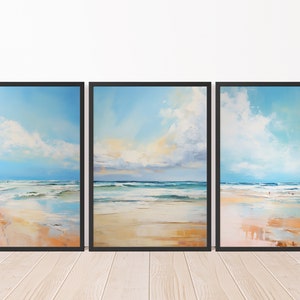 Tranquil Seascape Delight | Set of 3 Coastal Landscape Paintings | Captivating Summer Beach Scenes | Vintage Aesthetic | Printable Wall Art