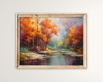 Fall Landscape Wall Art Painting for Living Room Autumn Artwork Digital Download Art Fall Scenery Painting Autumn Wall Decor Fall Artwork