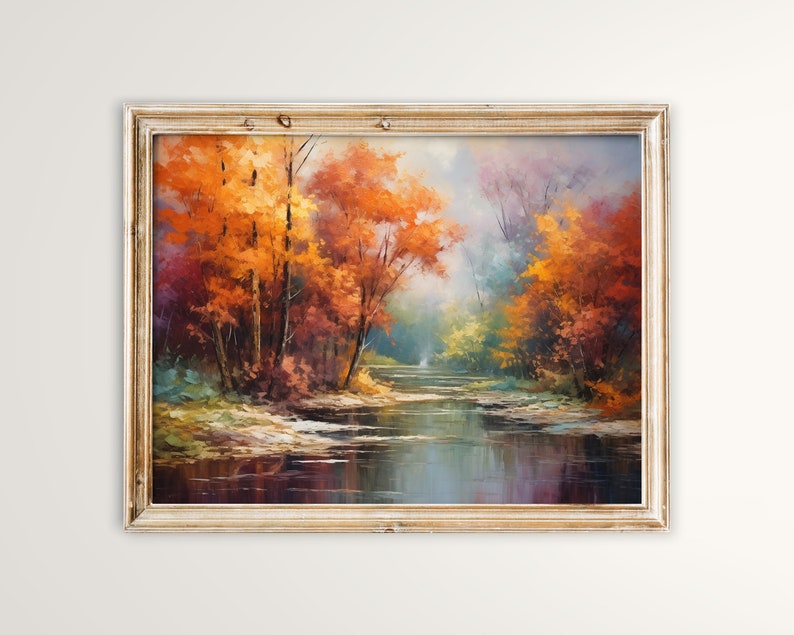 Fall Landscape Wall Art Painting for Living Room Autumn Artwork Digital Download Art Fall Scenery Painting Autumn Wall Decor Fall Artwork image 1