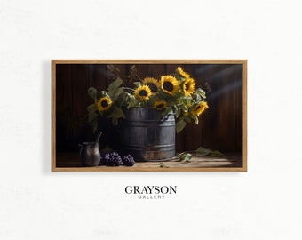 Samsung Frame TV Art | Beautiful Sunflowers Digital Download Painting | Still Life Painting | Home Decor