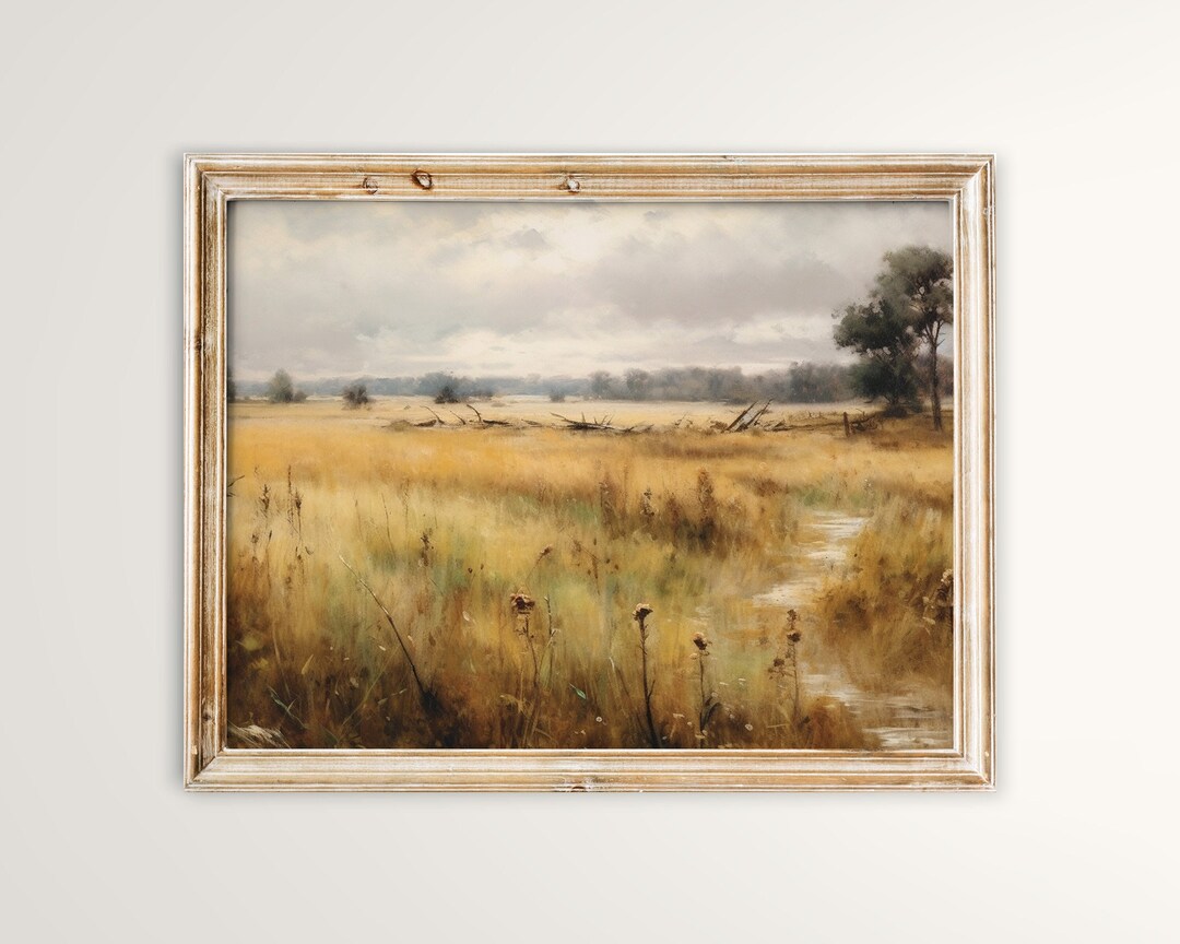 Printable Meadow Landscape Art Print | Grassy Field Painting | Country ...