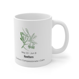Birth Month Tree/Plant Ceramic Mug 11oz, May 13- Jun 9, Hawthorn, Horoscope, Birth Plant, Birth Tree, Celtic Tree Astrology, Birthday Gift