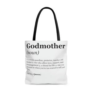 Godmother Tote Bag (design 2), Gift for Women, Mother&#39;s Day Gift, Birthday Gift, Library Bag, White Tote Bag, Friend Gift