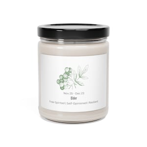 Birth Month Tree/Plant Scented Soy Candle 9oz, Nov 25-Dec 23, Elder, Horoscope, Birth Plant,Birth Tree, Celtic Tree Astrology, Birthday Gift