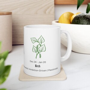 Birth Month Tree/Plant Ceramic Mug 11oz, Dec 24-Jan 20, Birch, Horoscope, Birth Plant, Birth Tree, Celtic Tree Astrology, Birthday Gift