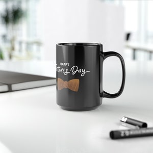 Fliege Happy Father's Day Black Mug (15oz), Vatertagsgeschenk, einfaches Vatergeschenk, Papa von Tochter, Papa von Sohn Geschenk, Papas Kaffeebecher