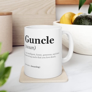 Caneca de cerâmica de definição Guncle (11 onças), presente de dia dos pais, presente de aniversário, presente de amigo, caneca de chá ou café, presente ou ideia de anúncio de bebê