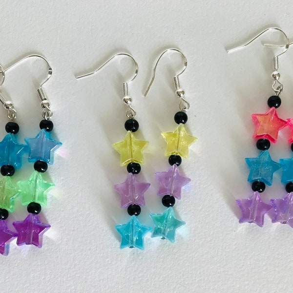 Acrylic kandi Star Bead Earrings with 925 sterling silver plated hooks