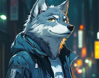 Grunge Wolf Fursona Art Print: Nix City Canine (Digital Download)