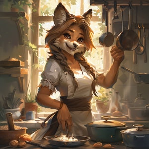 Furry Art Print: Fursona Kitchen Digital Print Furry Art Piece Anthro Home Decor Furry Wall Art Decor for Kitchen Cooks Homewarming Gift