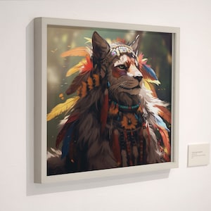 Boho Furry Art Print: Boho Fursona Native Puma Print Furry Art Piece Anthro Home Decor Furry Wall Art Decor Boho Tribal Homewarming Gift