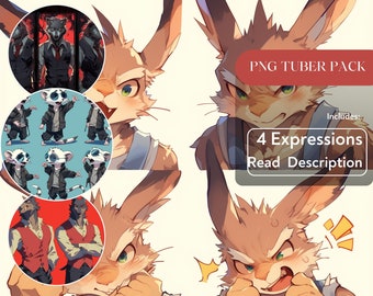 Avatar PNGtuber peludo personalizado: 4 expresiones, recurso de transmisión de Twitch