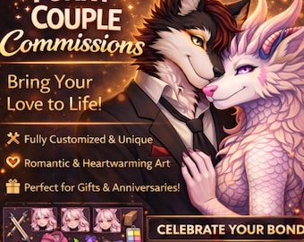 Custom Couple Fursona Digital Painting Commission | Furry Art Gift