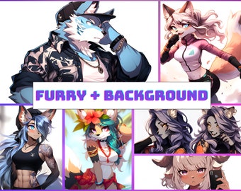 Custom Fursona Original Character: Custom Furry Art, Furry Art Commission, Fursona Commission, Furry Fandom Feral Anthro with Background HD