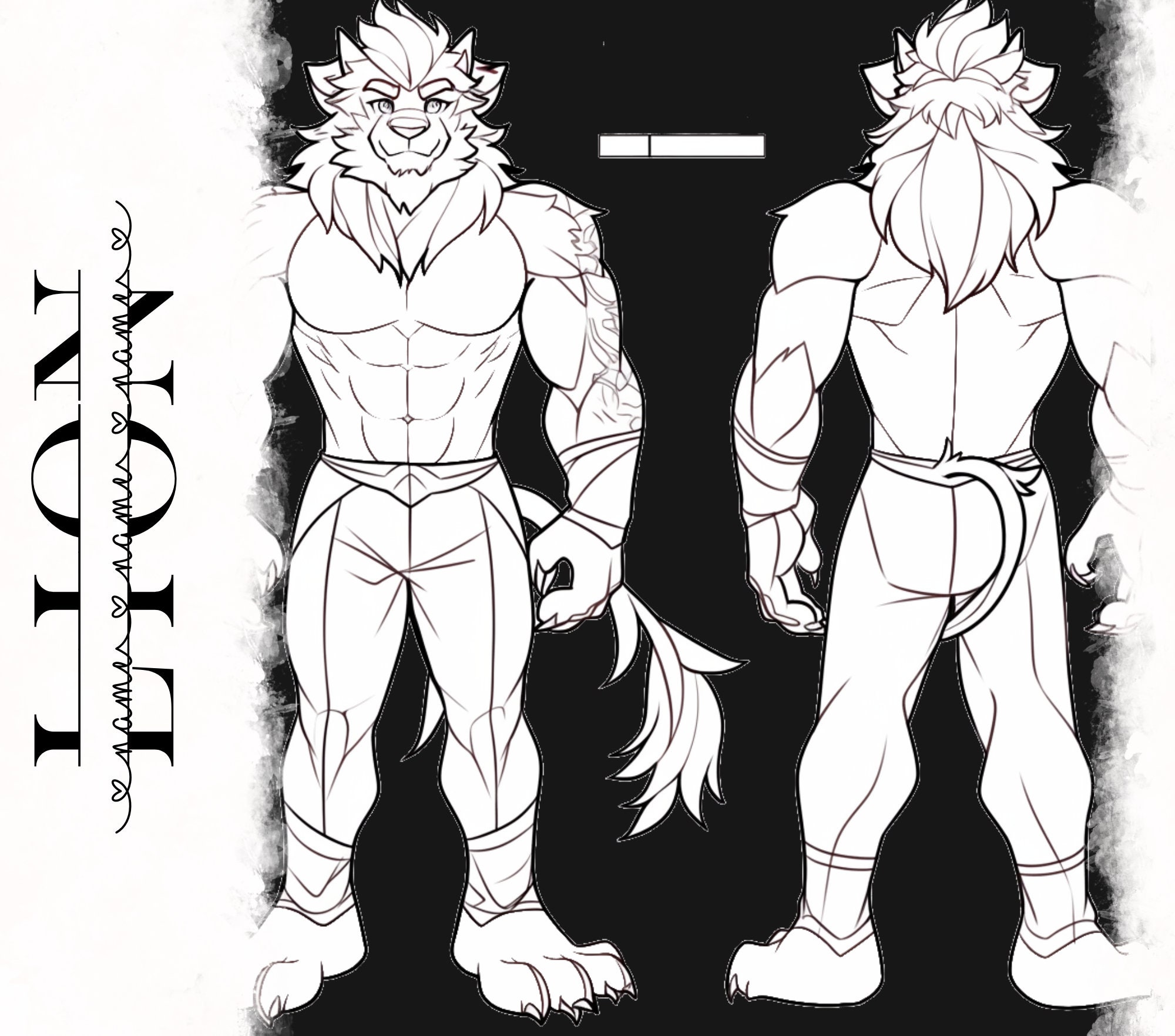 Feral Strong Lion Base Fursona Furry: Muscular Lion Fursona Furry Base Adopt White Color Coded Transparent PNG Template Coloring Book Line