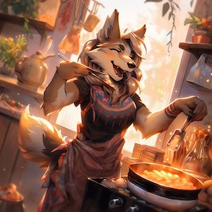 Furry Art Print: Fursona Kitchen Digital Print Furry Art Piece Anthro Home Decor Furry Wall Art Decor for Kitchen Cooks Homewarming Gift