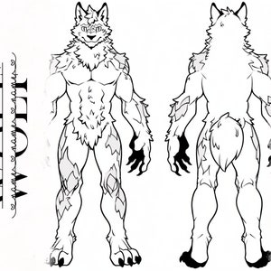 Feral Anthro Wolf Base Fursona Furry: Savage Wolf Fursona Furry Base Adopt White Color Coded Transparent PNG Template Coloring Book Line Art