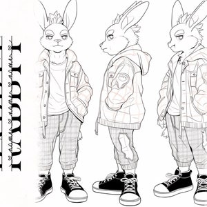 Feral Cool Rabbit Base Cute Furry: Chill Bunny Fursona Furry Base Adopt White Color Coded Transparent PNG Template Coloring Book Line Art