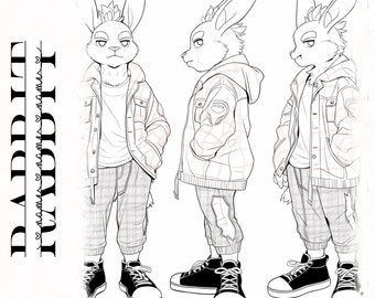 Base Fursona de Conejo Salvaje: Plantilla PNG con código de colores (Descarga digital)