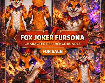 Pakiet Fursony Ethical Hybrid AI Fox Joker | Arkusz informacyjny, grafika kostiumu futrzanego, awatar (pobranie cyfrowe)