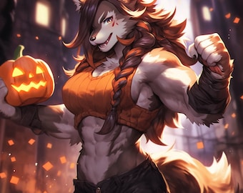Halloween Furry Wall Art Commission: Unique Masterpieces Halloween Gift Fursona Halloween Artwork Gift for Animal Lovers Amazing Present