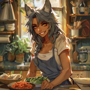 Furry Art Print: Fursona Kitchen Digital Print Furry Art Piece Anthro Home Decor Furry Wall Art Decor for Kitchen Cooks Homewarming Gift