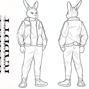 Ref Sheet Base Bunny Base Cute Furry: Petite Rabbit Fursona Furry Base Adopt White Color Coded Transparent PNG Template Coloring Book Line