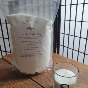Cera para velas Ice Sand de 1 kg, color blanco. Gránulos de cera para hacer velas sin necesidad de derretir, verter, añadir mecha y encender.
