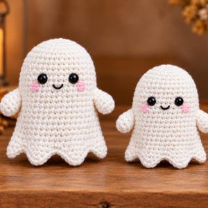 Modèle de fantôme au crochet : Modèle de fantôme amigurumi sans couture avec bras, idéal pour Halloween
