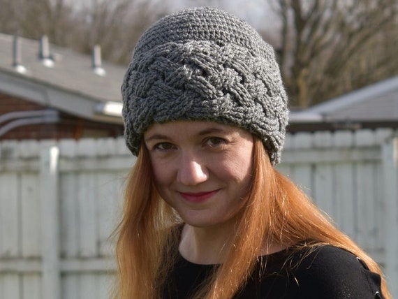 Celtic Weave Beanie Hat Crocheted Hat, Winter Hat, Skullcap