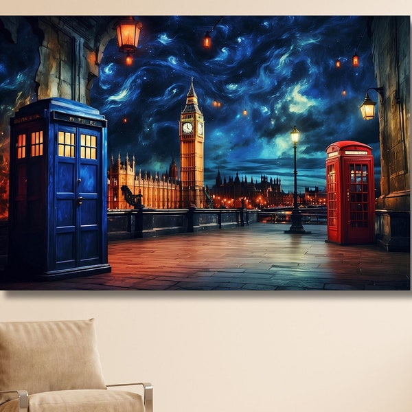 Doctor Who Tardis Box London Canvas Wall Art,London Big Ben Telephone Box Doctor Who Gifts Doctor Who Tardis Canvas Wall Art Decor Home Gift