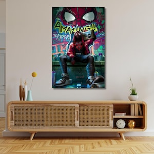 Amazing Graffiti Miles Morales Print,Spiderman,Miles Morales Canvas,Spiderman Canvas,Spiderman Poster,Marvel Poster,Gift Kids,Ready to Hang