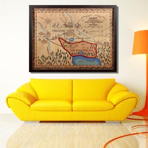 Reproduction de carte Bonanza prête à accrocher sur toile, TV Ponderosa Nevada DE LA PLUS HAUTE QUALITÉ, carte de la Ponderosa, art sur toile carte Bonanza, impression Nevada