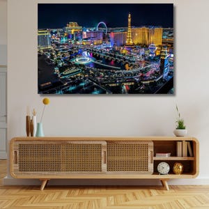Las Vegas Strip Fountain Glow Night City Panoramic Las Vegas Skyline Canvas Print Wall Art Canvas Ready to hang
